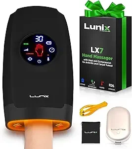 LX7 LCD Touchscreen Hand Massager, Heated Air Compression, Charcoal Black