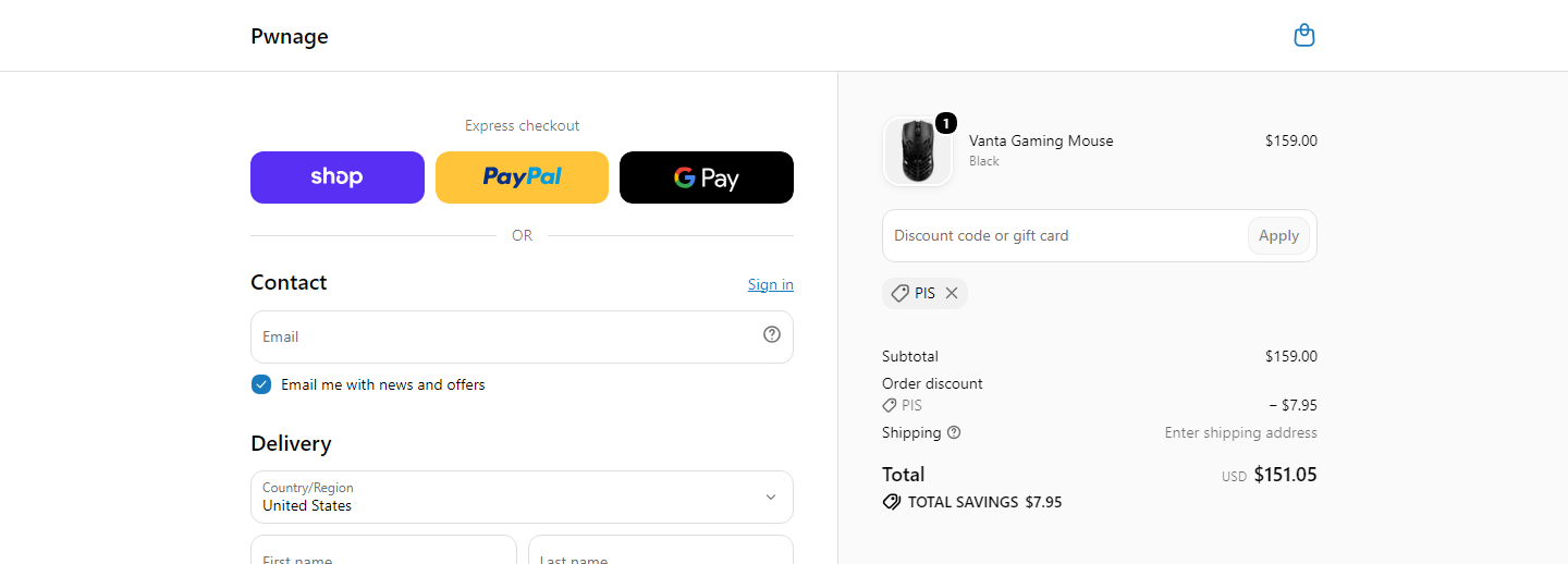 Where to enter Pwnage coupon code at checkout