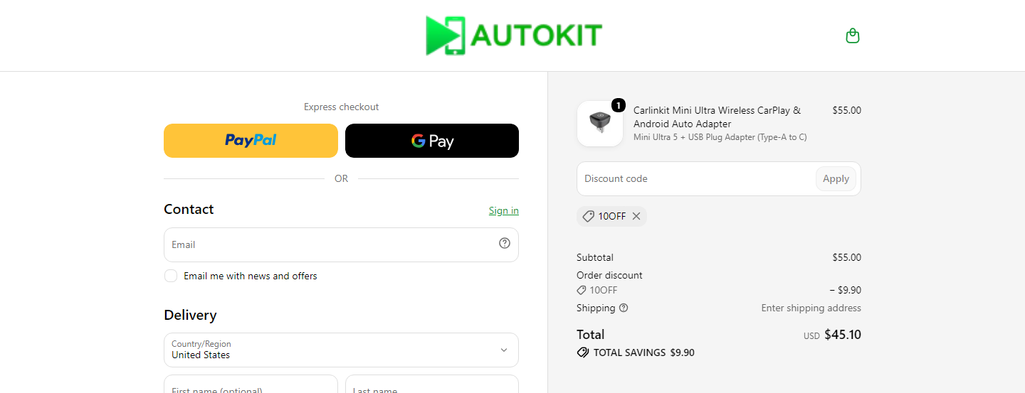 Click to view proof and visit Autokit Carplay Where to enter Autokit Carplay coupon code at checkout