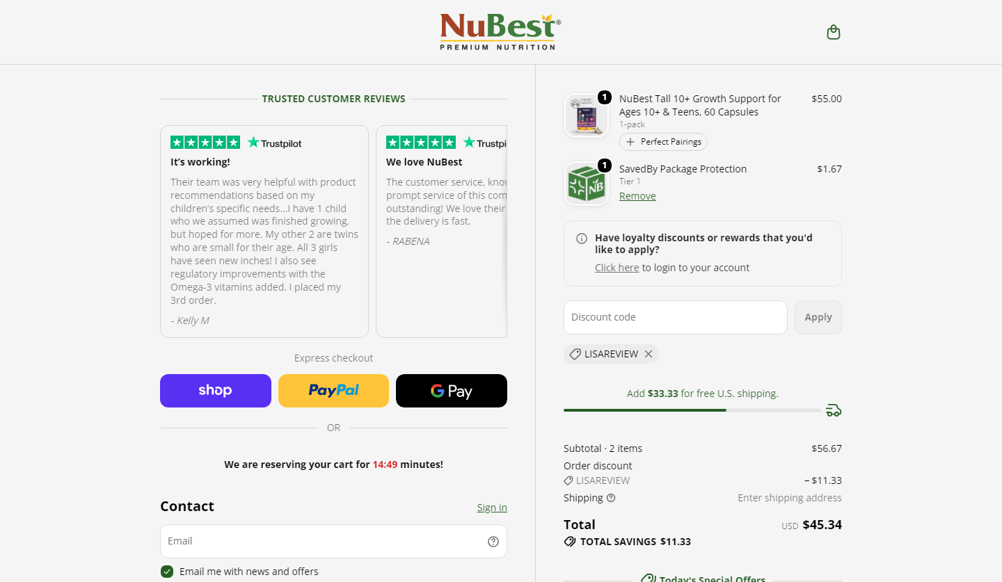 Where to enter Nubest coupon code at checkout