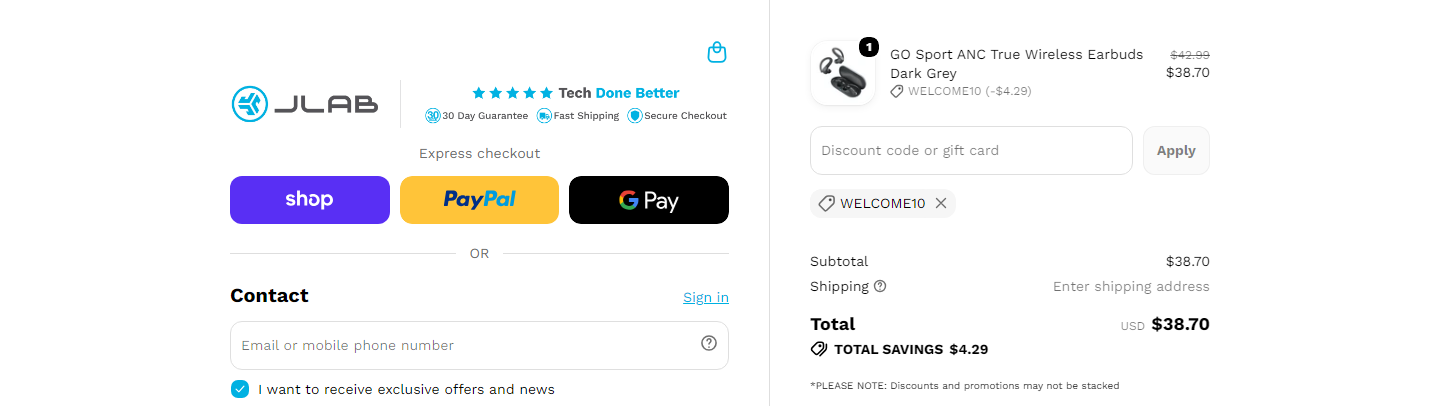Where to enter Jlab coupon code at checkout