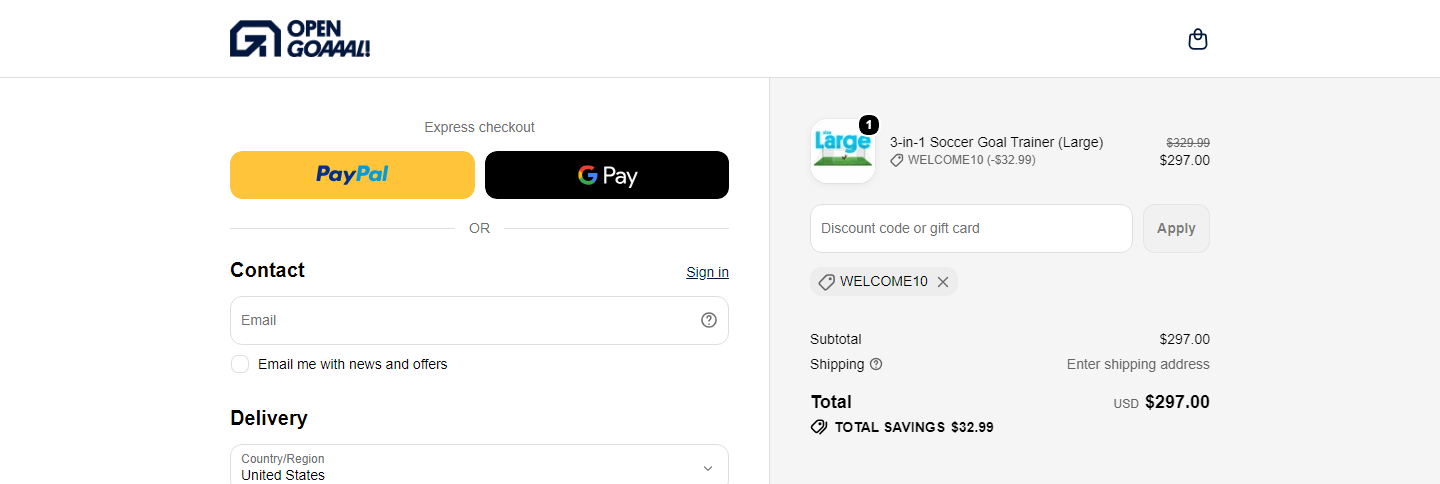 Where to enter Open Goaaal coupon code at checkout