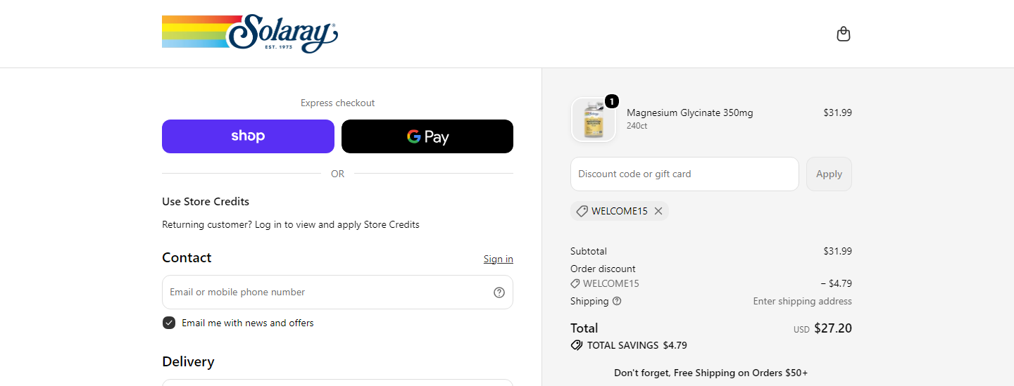 Where to enter Solaray coupon code at checkout