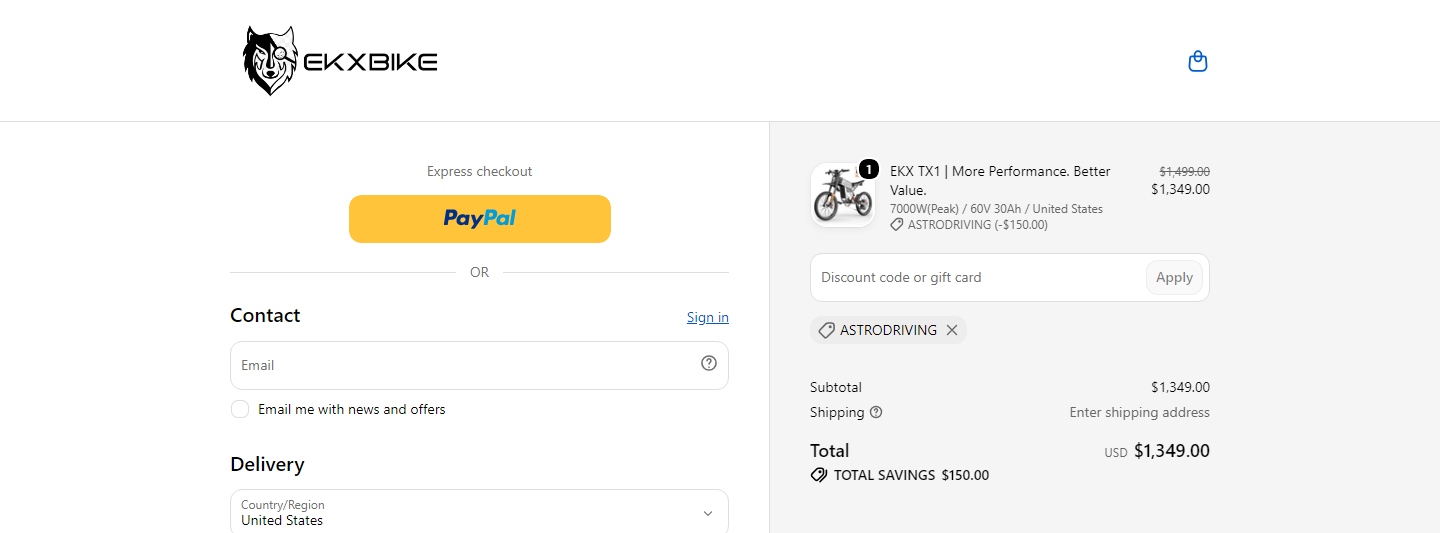 Where to enter Ekxbike coupon code at checkout