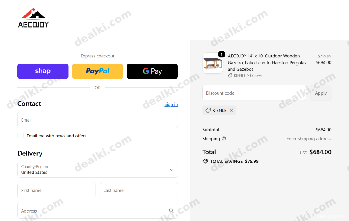 Where to enter Aecojoy coupon code at checkout