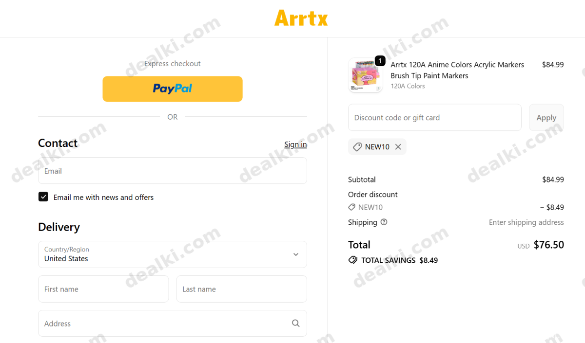 Where to enter Arrtx coupon code at checkout