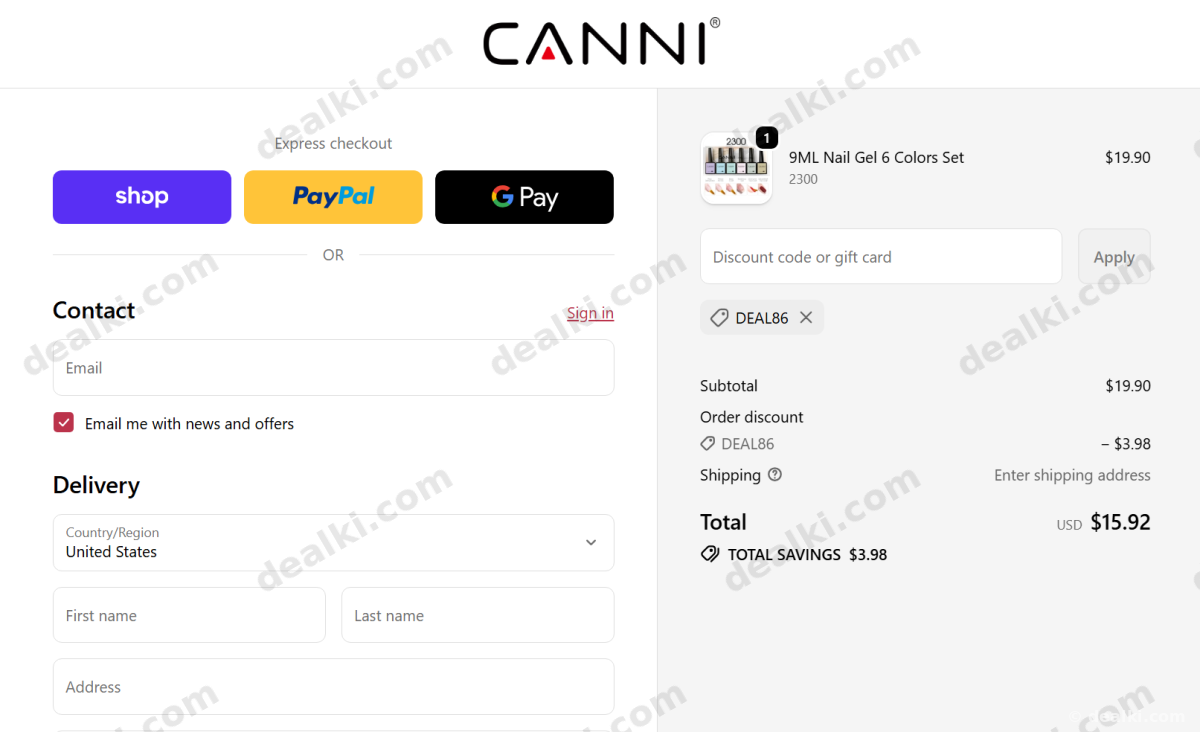 Where to enter Canni coupon code at checkout