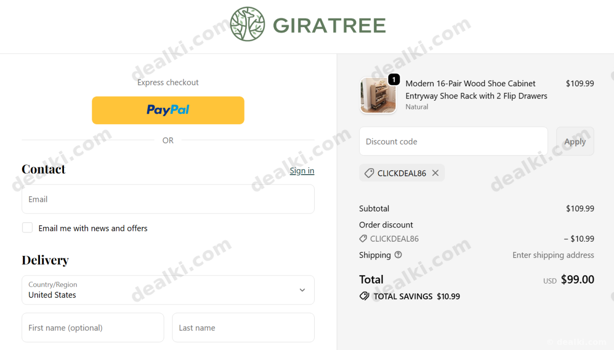 Where to enter GiraTree coupon code at checkout