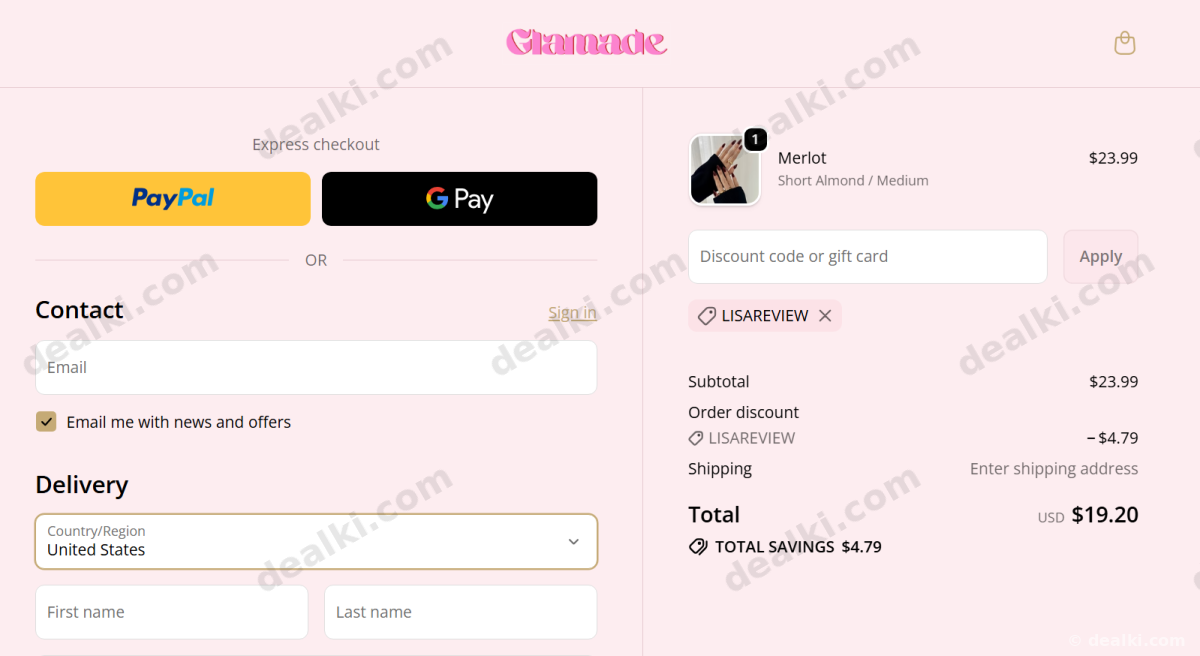 Where to enter Glamade coupon code at checkout