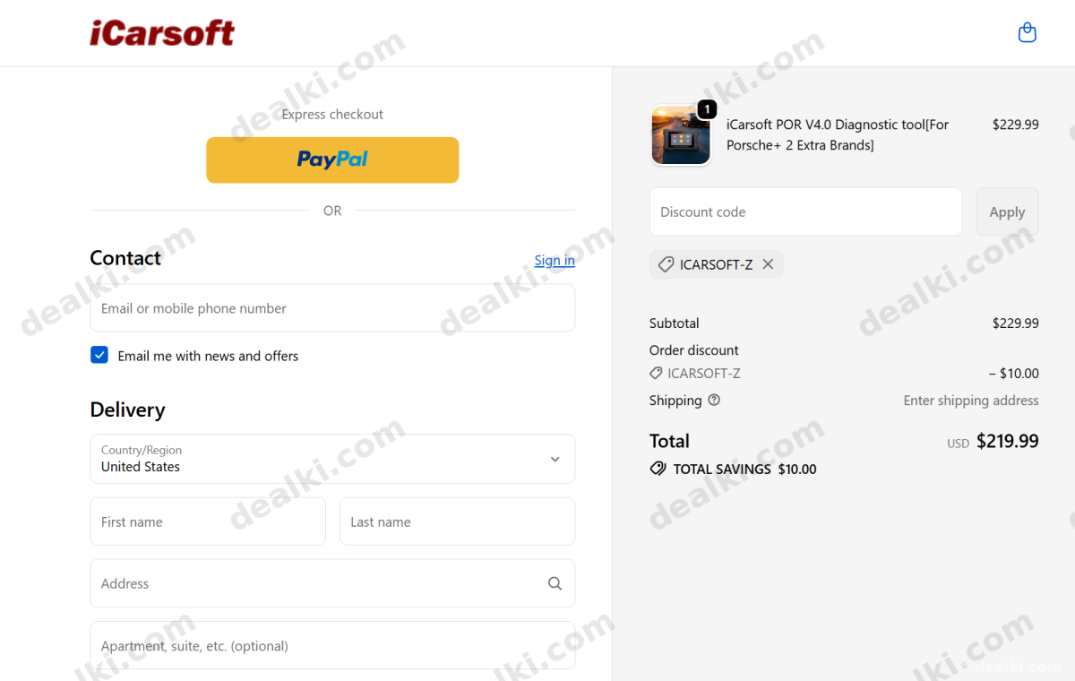 Click to view proof and visit iCarsoft Where to enter iCarsoft coupon code at checkout