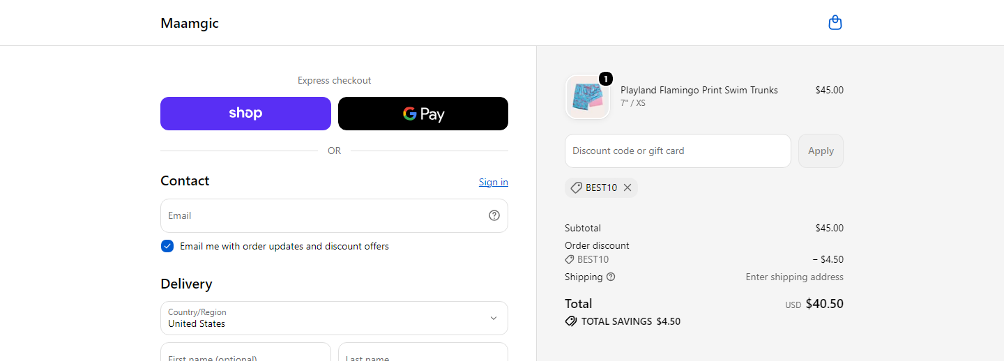 Where to enter Maamgic coupon code at checkout