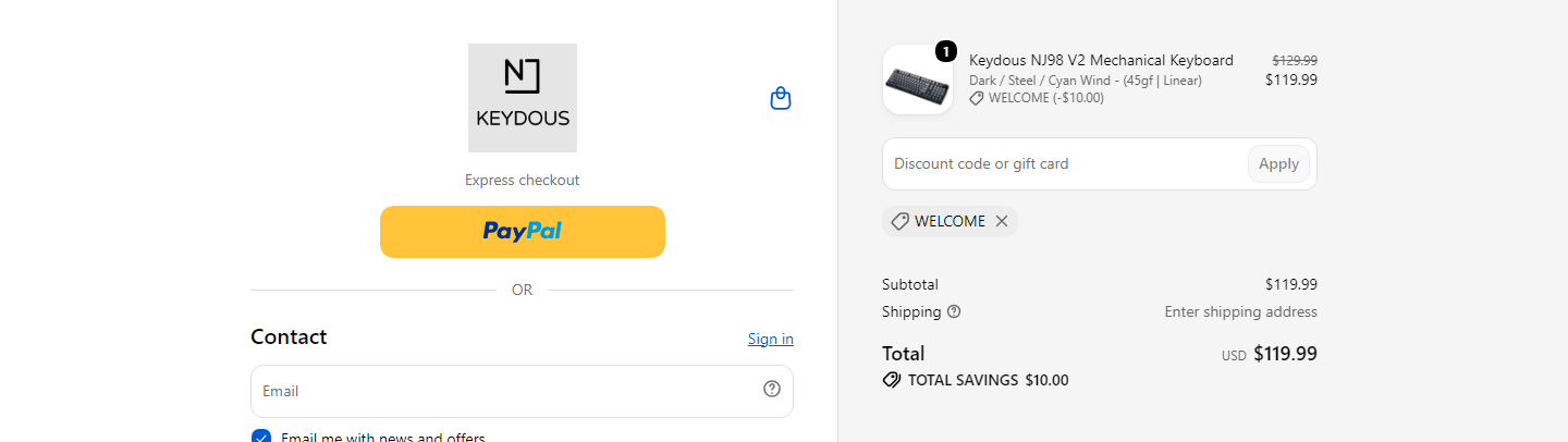 Where to enter Keydous coupon code at checkout
