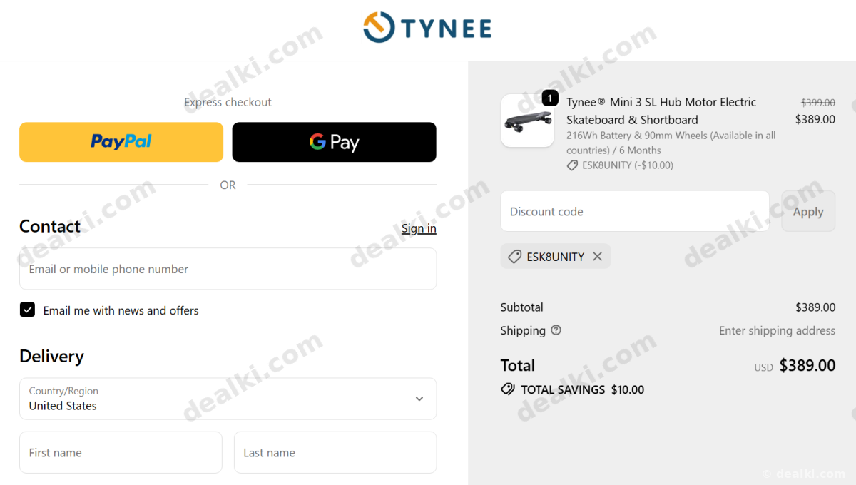 Where to enter Tynee Board coupon code at checkout